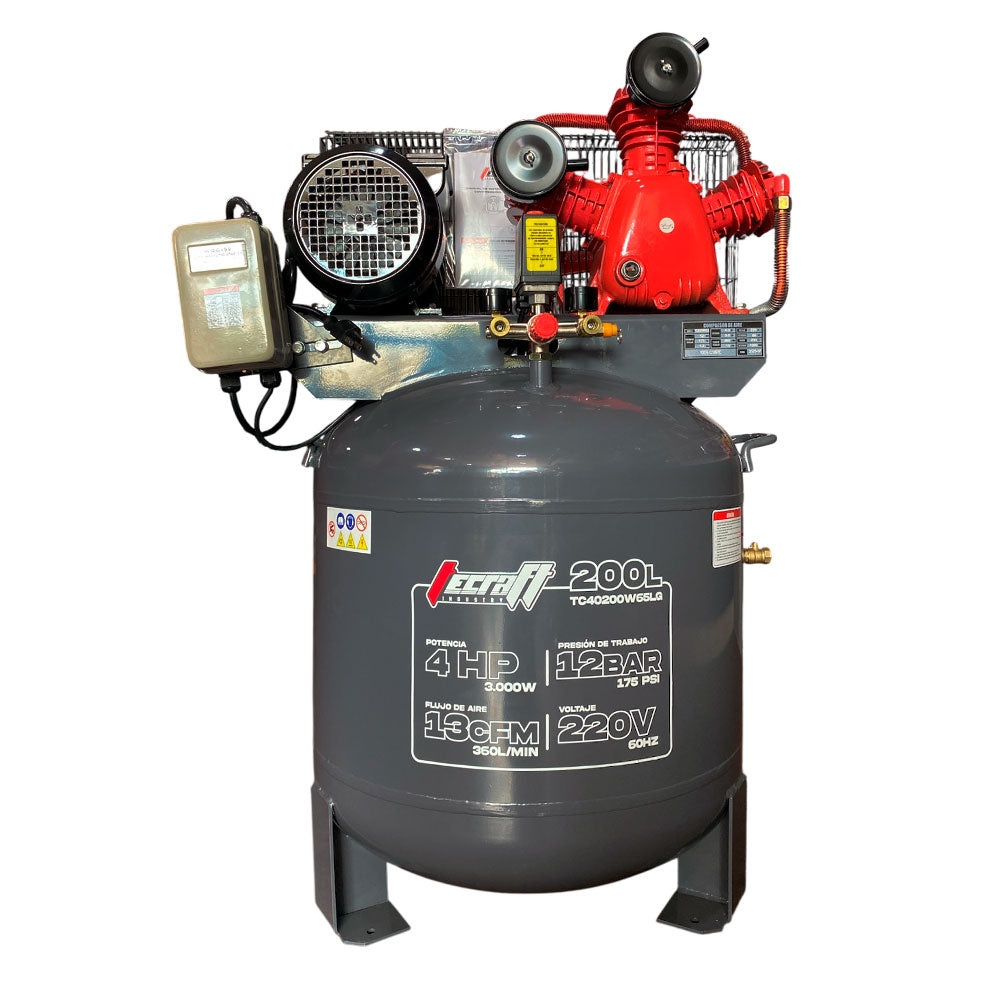 Compresor Vertical de Polea 200L 4 HP 220v