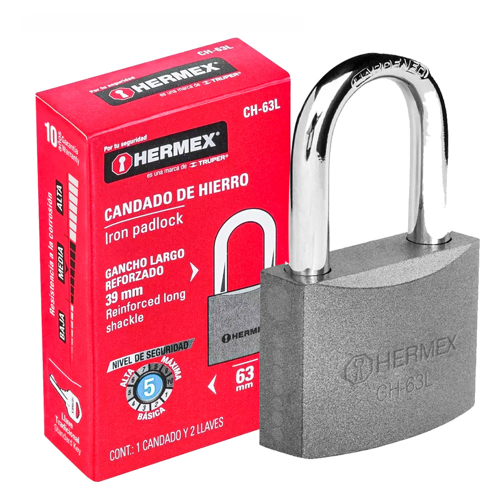 Candado de hierro 63 mm gancho largo