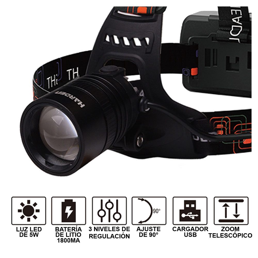 Linterna LED recargable tipo minero