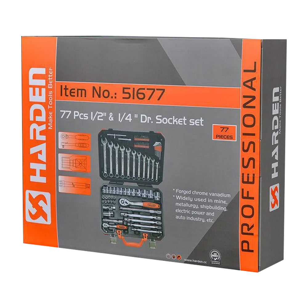 Juego de copas 77 piezas ratchet 1/2" y 1/4"