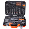 Juego de copas 77 piezas ratchet 1/2" y 1/4"