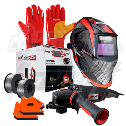 SOLDADOR 120AH 110V + CARETA + PULIDORA + 2 ROLLOS + GUANTES + 2 ESCUADRAS
