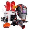 SOLDADOR MMA/FLUX CORED 120AH 110V + CARETA + PULIDORA + 2 ROLLOS + GUANTES + 2 ESCUADRAS