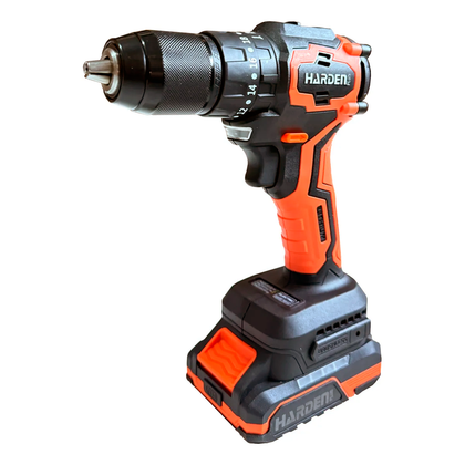 Taladro inalámbrico de 20V sin escobillas marca Harden Tools.