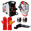 SOLDADOR INVERSOR 140AH + PULIDORA INDUSTRIAL 4.1/2" + CARETA FOTOSENISBLE + 2 ROLLOS FLUX CORED + GUANTES DE CARNAZA