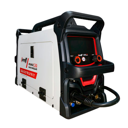 Soldador inversor profesional proceso MMA/TIG LIFT/MIG de 140 amperios con conexión a 110/220V bifásico marca Tecraft Industry de tecnología alemana.