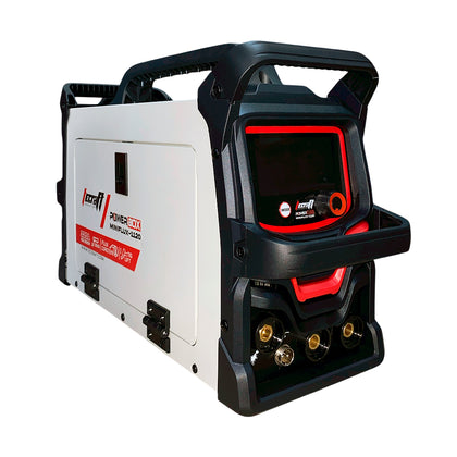 Soldador inversor profesional proceso MMA/MIG FLUX de 120 amperios con conexión a 110/220V bifásico marca Tecraft Industry de tecnología alemana.