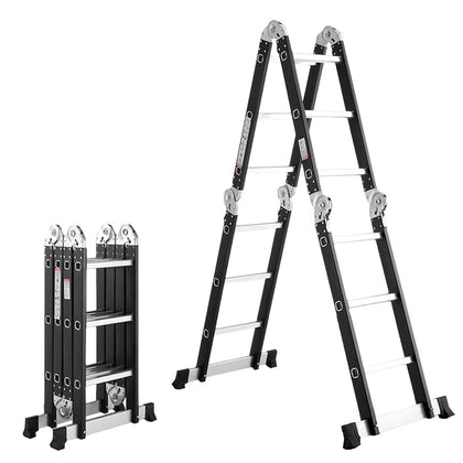 Escalera articulada con peldaños de aluminio y laterales en aleación de acero ionizado