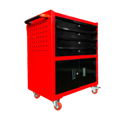 Carro Porta Herramientas tipo gabinete con 3 gavetas y compartimiento inferior tipo armario.